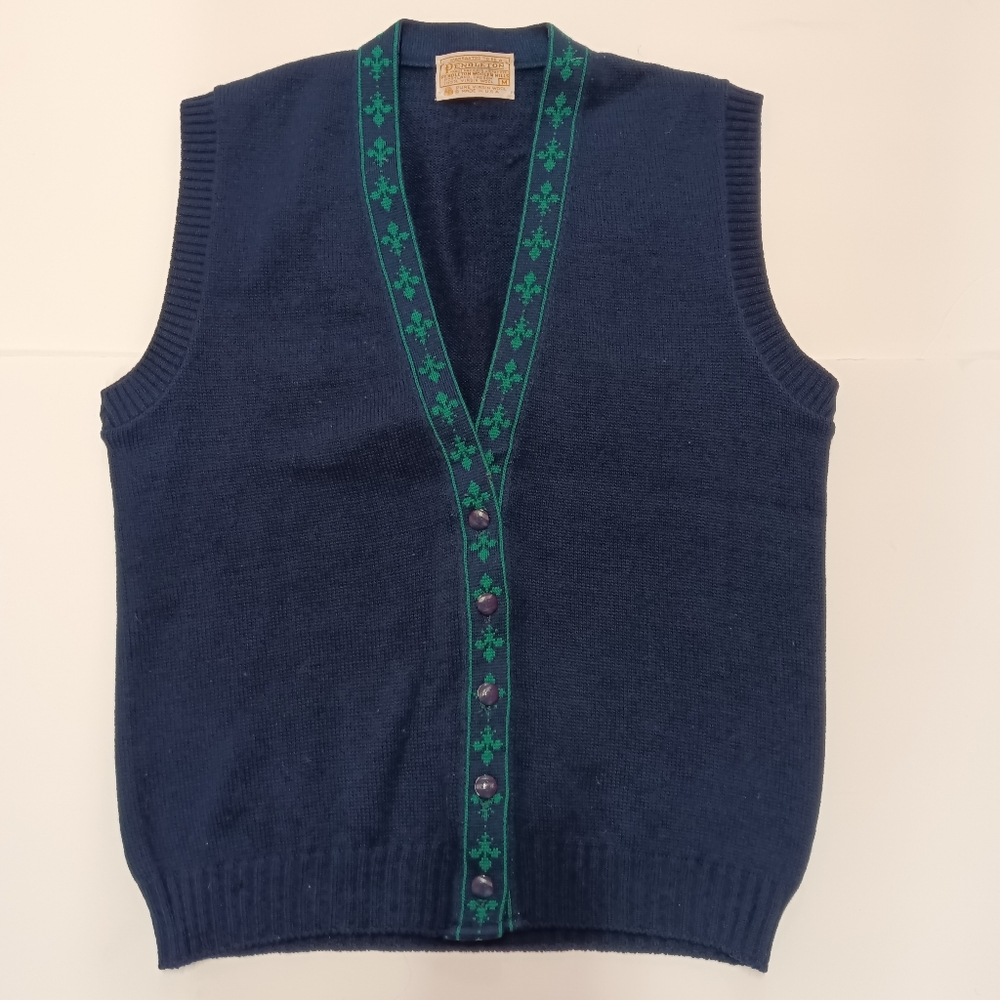 Pendleton Vintage Wool Fleur de Lis Buttonfront Sweater Vest